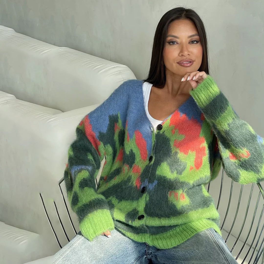 Damernas mjuka stickad cardigan med färggmönster Mirla-Eva Jonsson