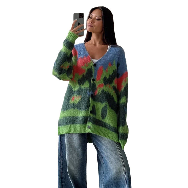Damernas mjuka stickad cardigan med färggmönster Mirla-Eva Jonsson