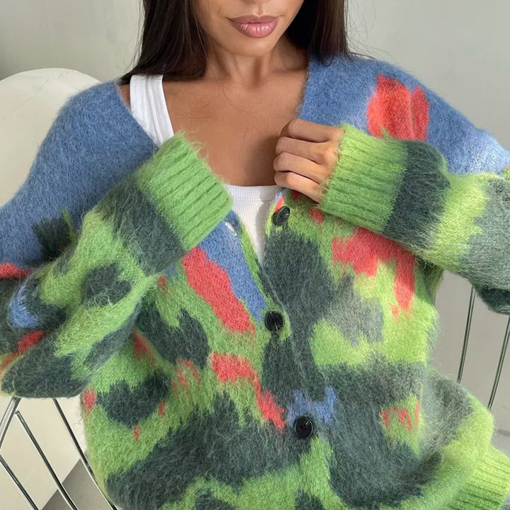 Damernas mjuka stickad cardigan med färggmönster Mirla-Eva Jonsson