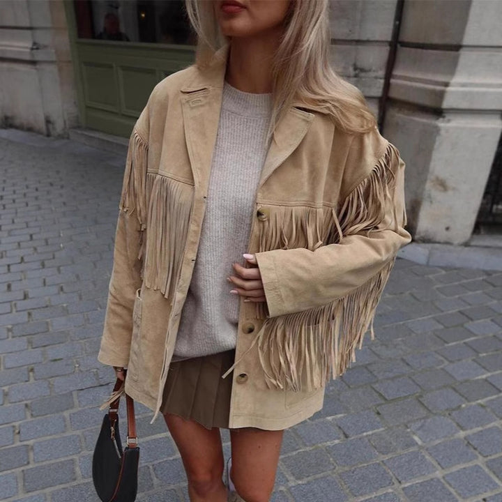 Damernas mockajacka med fransar och oversized passform Mirla-Eva Jonsson