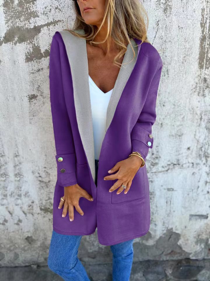 Damernas moda långjacka med generös huva och praktiska fickor Eva Jonsson-Eva Jonsson