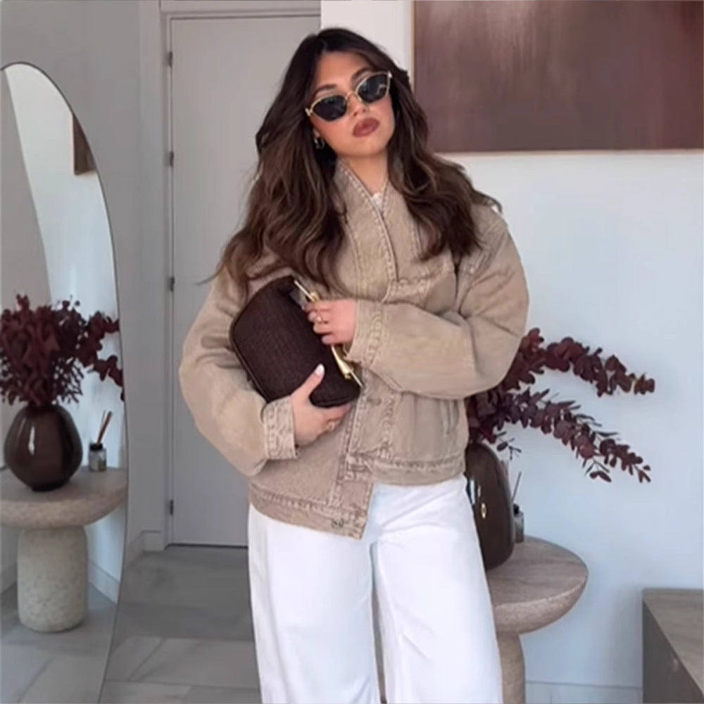 Damernas moda oversized jeansjacka med trendig ståkrage Eva Jonsson-Eva Jonsson