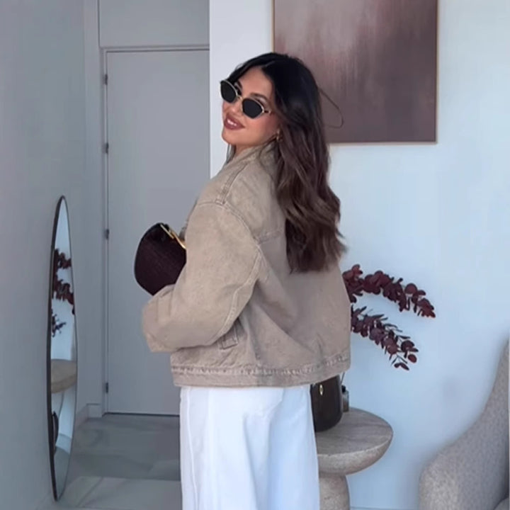 Damernas moda oversized jeansjacka med trendig ståkrage Eva Jonsson-Eva Jonsson