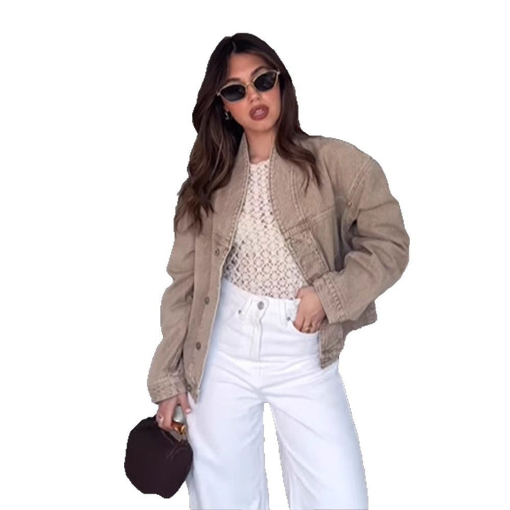 Damernas moda oversized jeansjacka med trendig ståkrage Eva Jonsson-Eva Jonsson