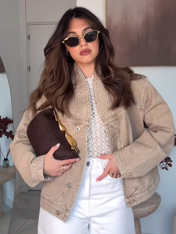 Damernas moda oversized jeansjacka med trendig ståkrage Mirla-Eva Jonsson