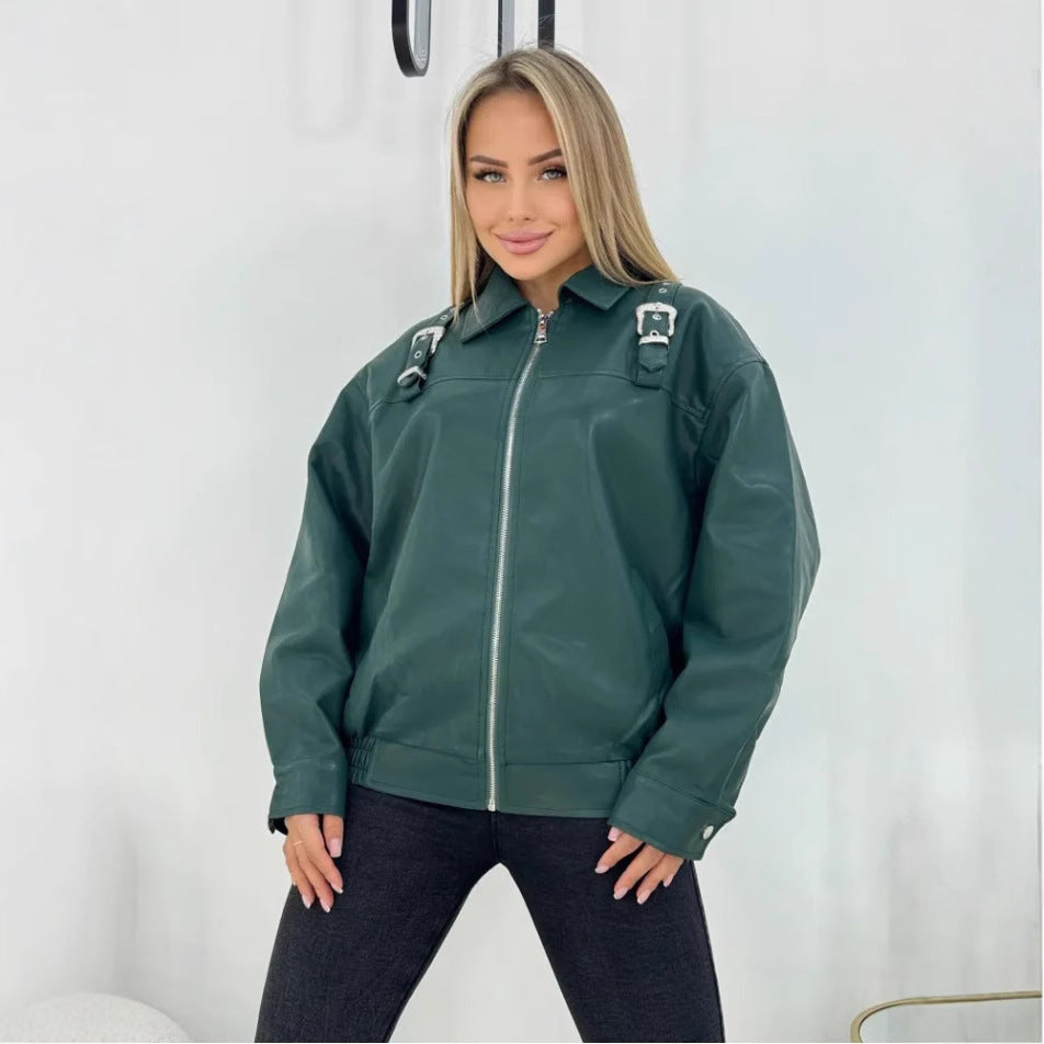 Damernas mode konstläderjacka i avslappnad stil med dekorativa detaljer Eva Jonsson-Eva Jonsson