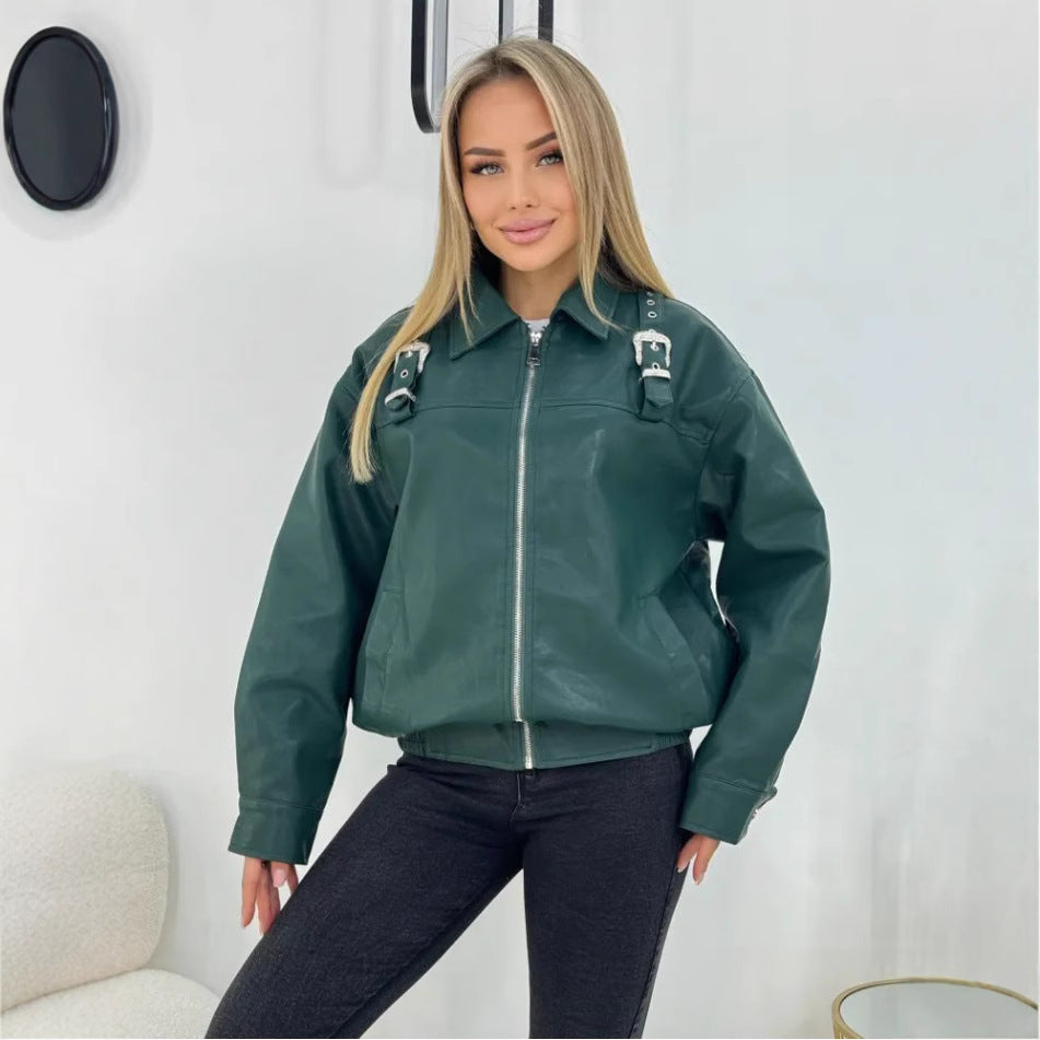 Damernas mode konstläderjacka i avslappnad stil med dekorativa detaljer Eva Jonsson-Eva Jonsson