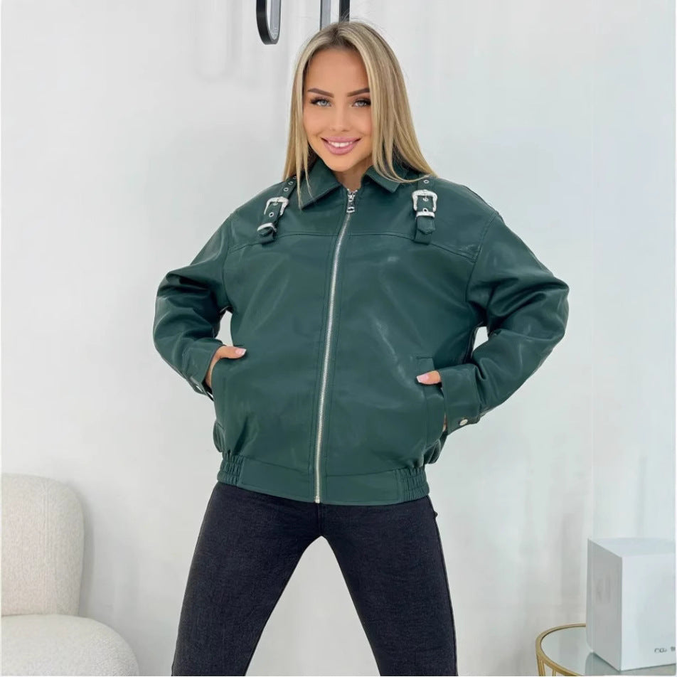Damernas mode konstläderjacka i avslappnad stil med dekorativa detaljer Eva Jonsson-Eva Jonsson