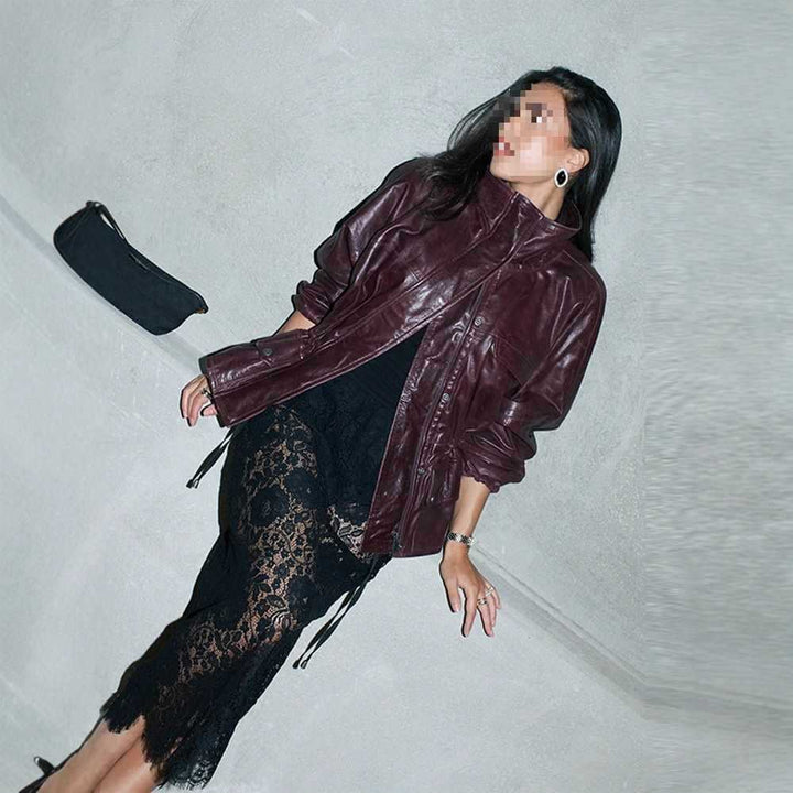 Damernas mode konstläderjacka med praktiska fickor Mirla-Eva Jonsson