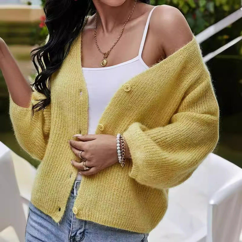 Damernas mode kortärmad stickad cardigan med knapppdetaljer Eva Jonsson-Eva Jonsson