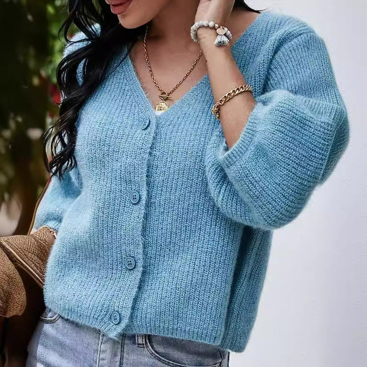 Damernas mode kortärmad stickad cardigan med knapppdetaljer Eva Jonsson-Eva Jonsson