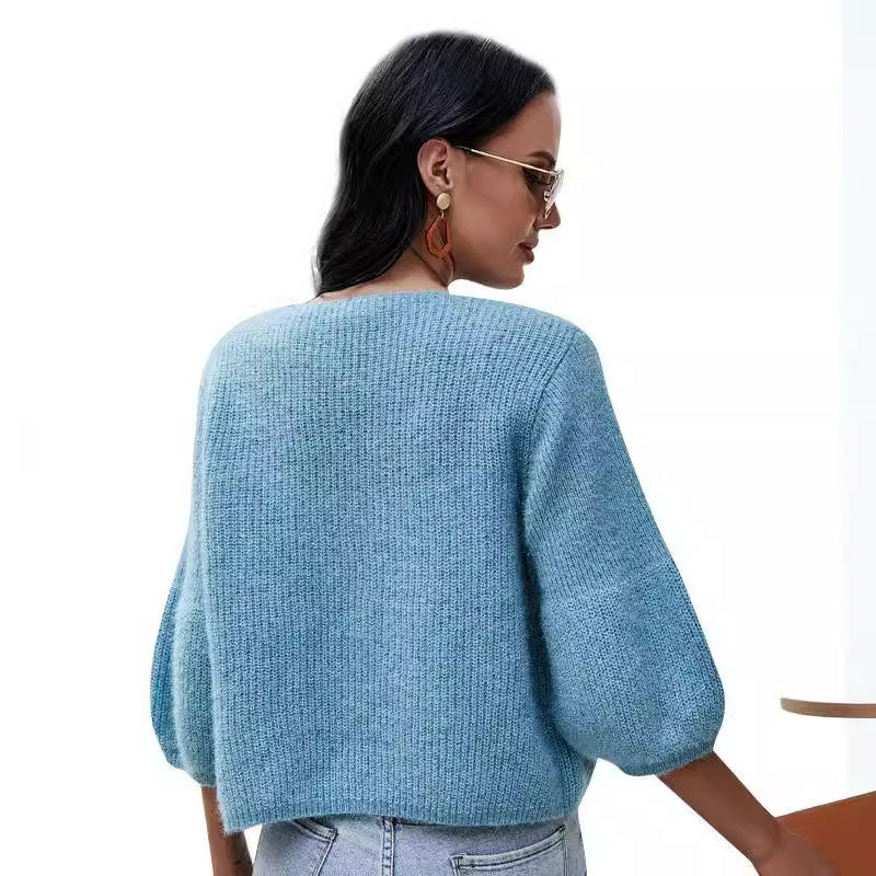 Damernas mode kortärmad stickad cardigan med knapppdetaljer Eva Jonsson-Eva Jonsson