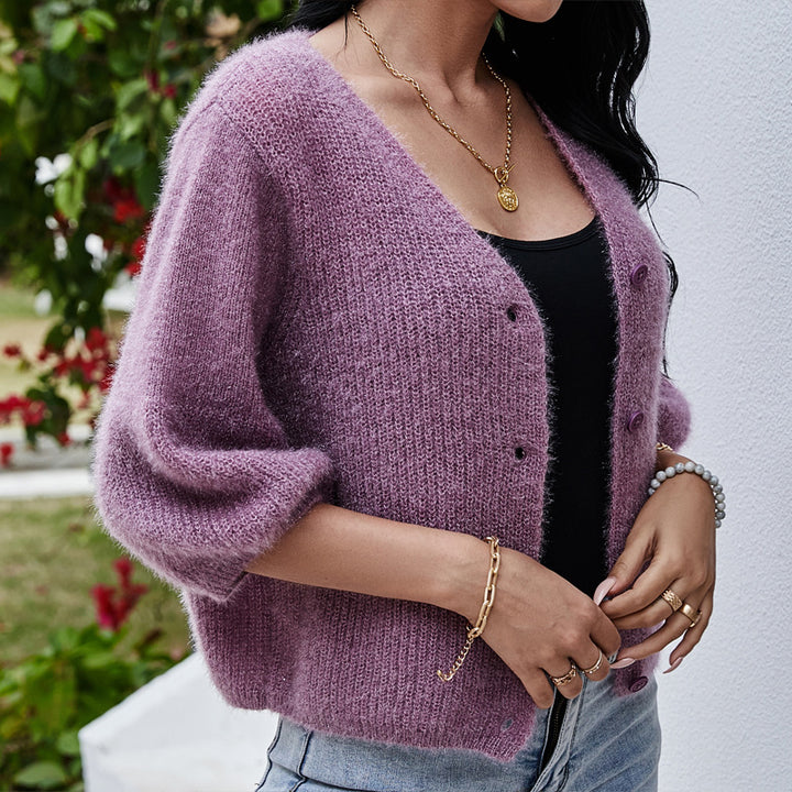Damernas mode kortärmad stickad cardigan med knapppdetaljer Eva Jonsson-Eva Jonsson