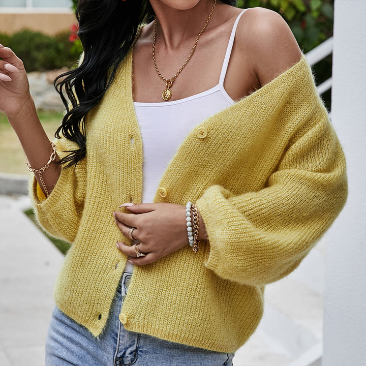 Damernas mode kortärmad stickad cardigan med knapppdetaljer Eva Jonsson-Eva Jonsson