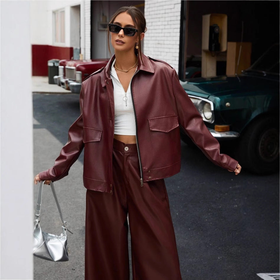 Damernas mode kunstlæderjakke i oversized stil Mirla-Eva Jonsson