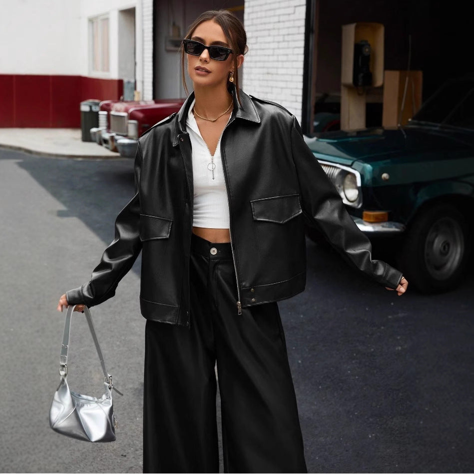 Damernas mode kunstlæderjakke i oversized stil Mirla-Eva Jonsson