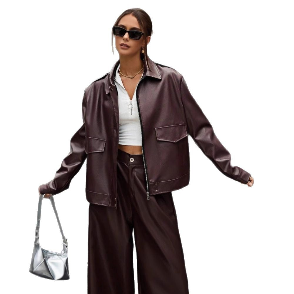 Damernas mode kunstlæderjakke i oversized stil Mirla-Eva Jonsson