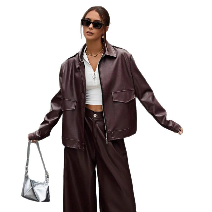 Damernas mode kunstlæderjakke i oversized stil Mirla-Eva Jonsson