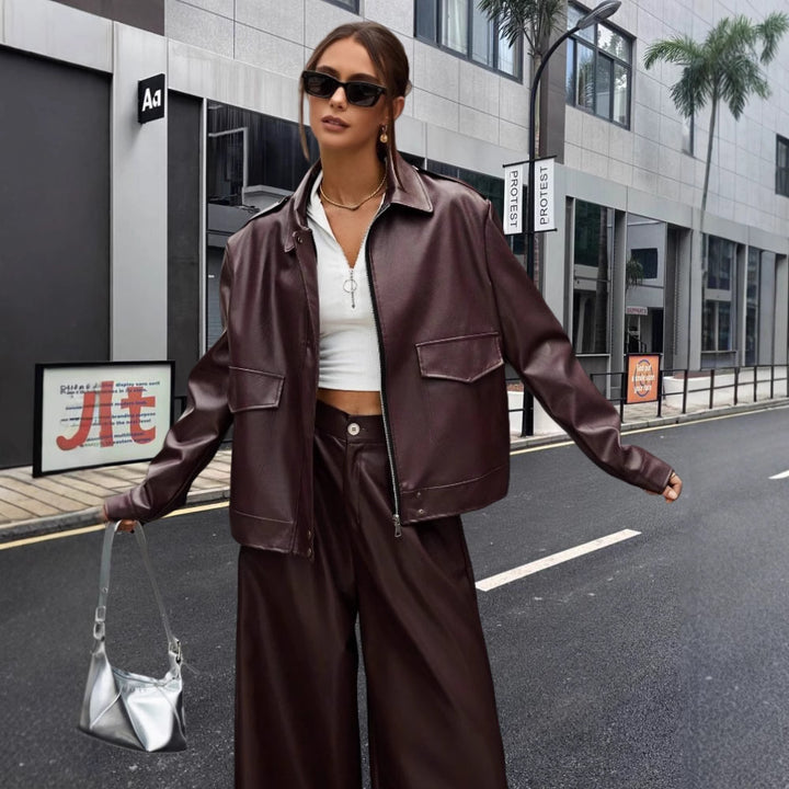 Damernas mode kunstlæderjakke i oversized stil Mirla-Eva Jonsson