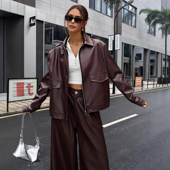 Damernas mode kunstlæderjakke i oversized stil Mirla-Eva Jonsson
