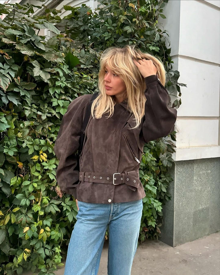 Damernas mode mockajacka med midjebälte Mirla-Eva Jonsson