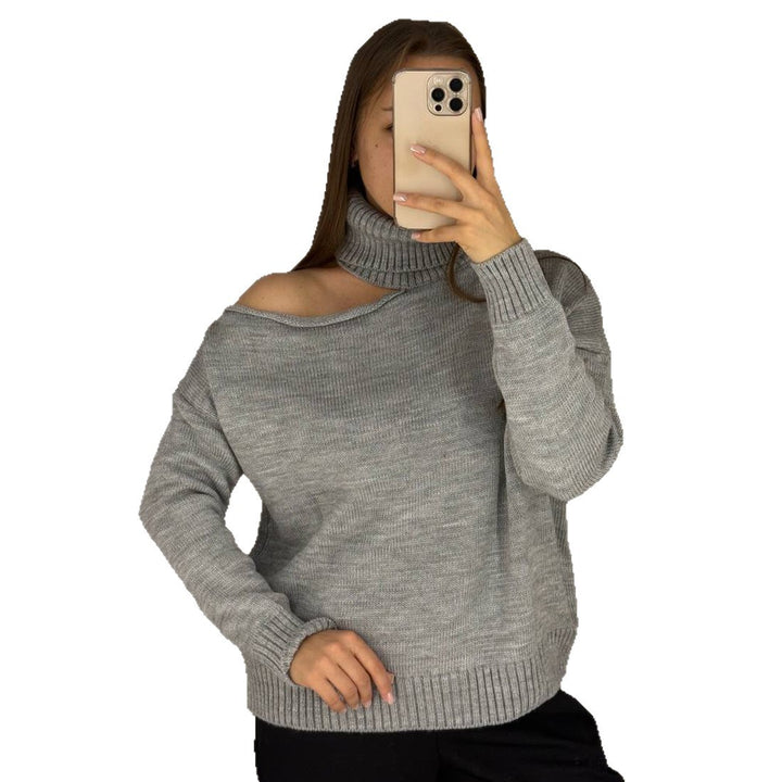 Damernas mode rullkrage tröja med asymmetrisk design Mirla-Eva Jonsson