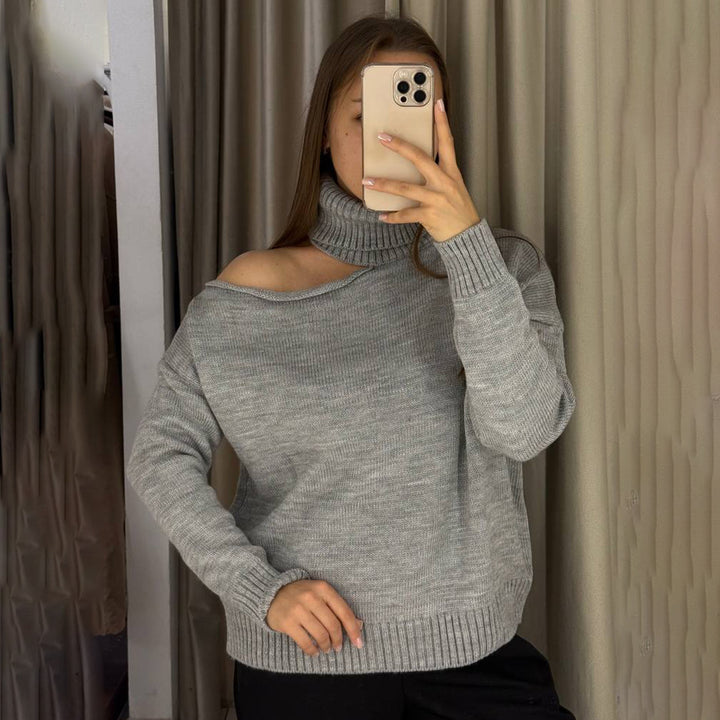 Damernas mode rullkrage tröja med asymmetrisk design Mirla-Eva Jonsson