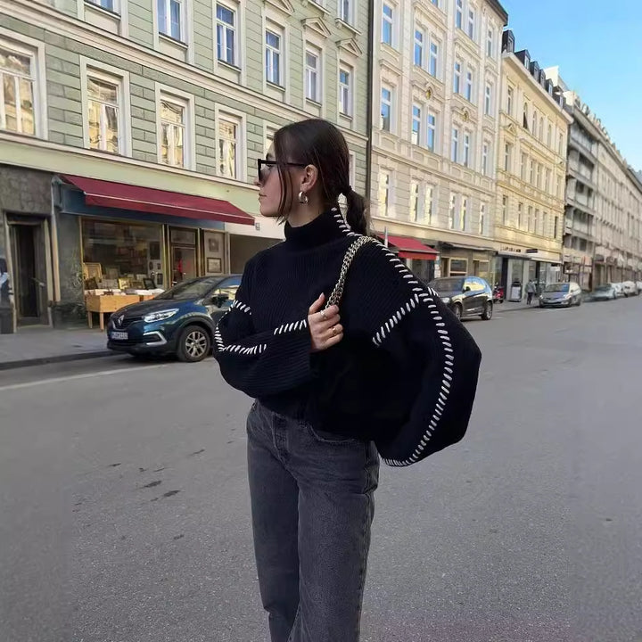 Damernas mode stickad tröja med unikt stygmönster Mirla-Eva Jonsson