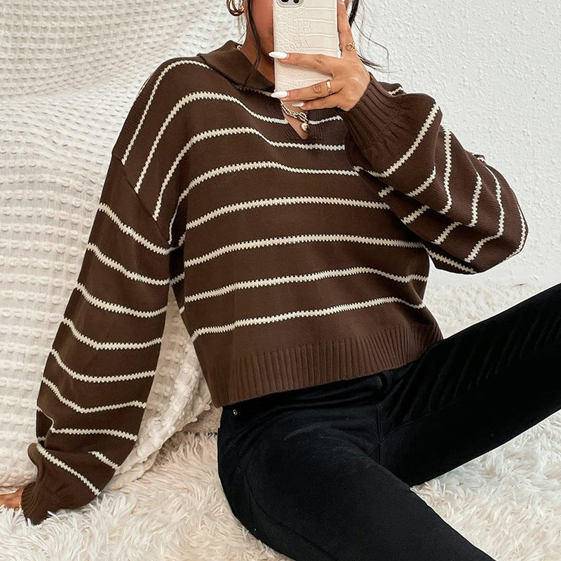 Damernas mode tröja med ståkrage och snygg randigt mönster Eva Jonsson-Eva Jonsson
