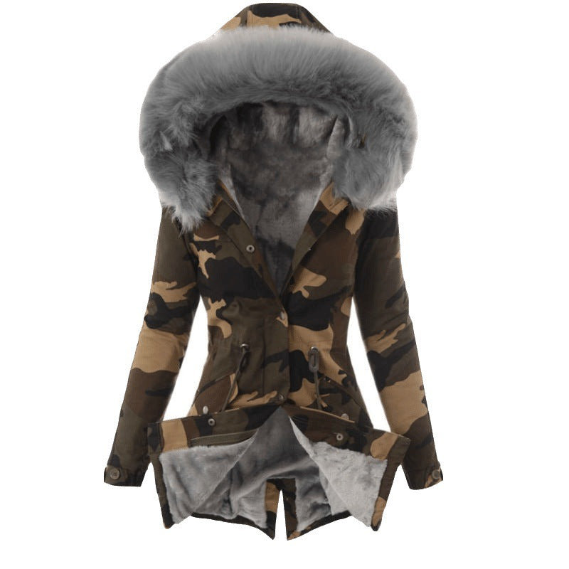 Damernas modeövergångsjacka med avtagbar konstpälsbesättning Mirla-Eva Jonsson