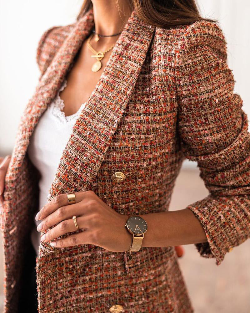 Damernas moderiktiga Tweed-blazer med dubbelknapplist Mirla-Eva Jonsson