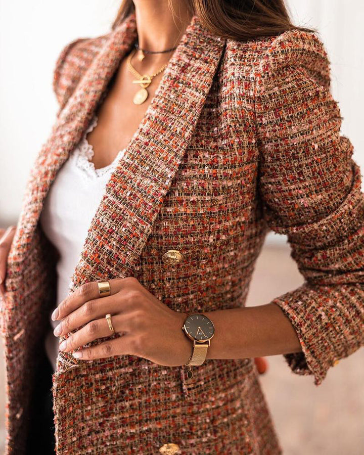 Damernas moderiktiga Tweed-blazer med dubbelknapplist Mirla-Eva Jonsson