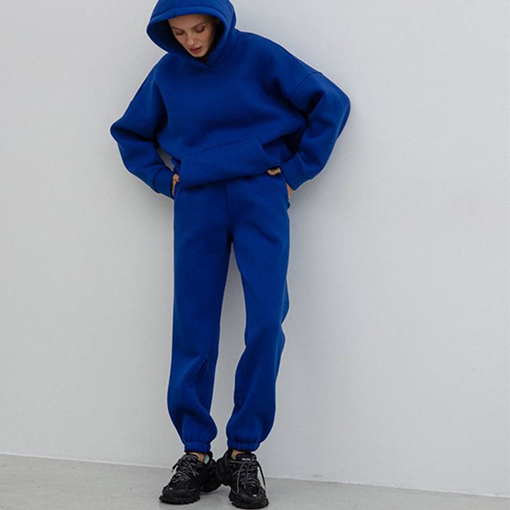 Damernas moderiktiga fleece-set med huva och elastiska muddar Eva Jonsson-Eva Jonsson