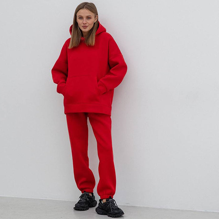 Damernas moderiktiga fleece-set med huva och elastiska muddar Eva Jonsson-Eva Jonsson