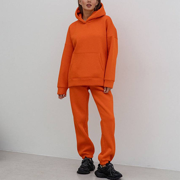 Damernas moderiktiga fleece-set med huva och elastiska muddar Eva Jonsson-Eva Jonsson