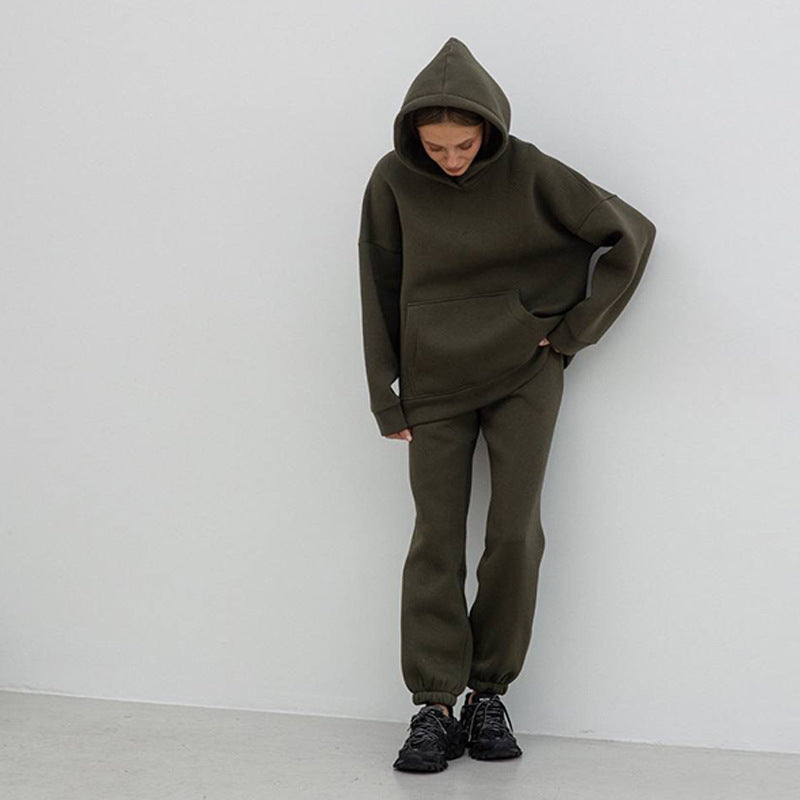Damernas moderiktiga fleece-set med huva och elastiska muddar Eva Jonsson-Eva Jonsson