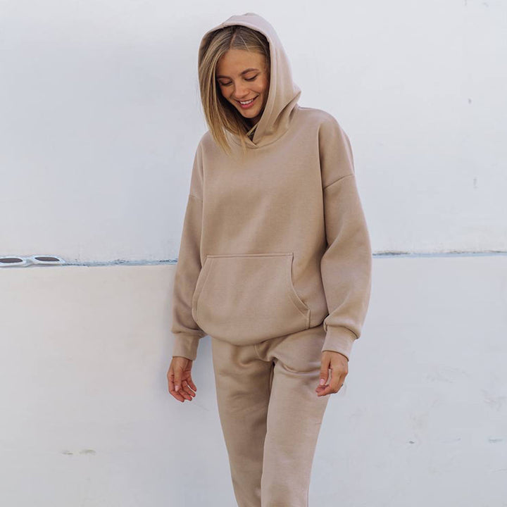 Damernas moderiktiga fleece-set med huva och elastiska muddar Eva Jonsson-Eva Jonsson