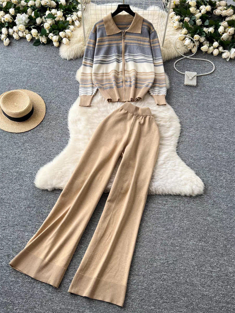 Damernas moderiktiga fritids-loungewear-set med dragkedja och breda ben Mirla-Eva Jonsson