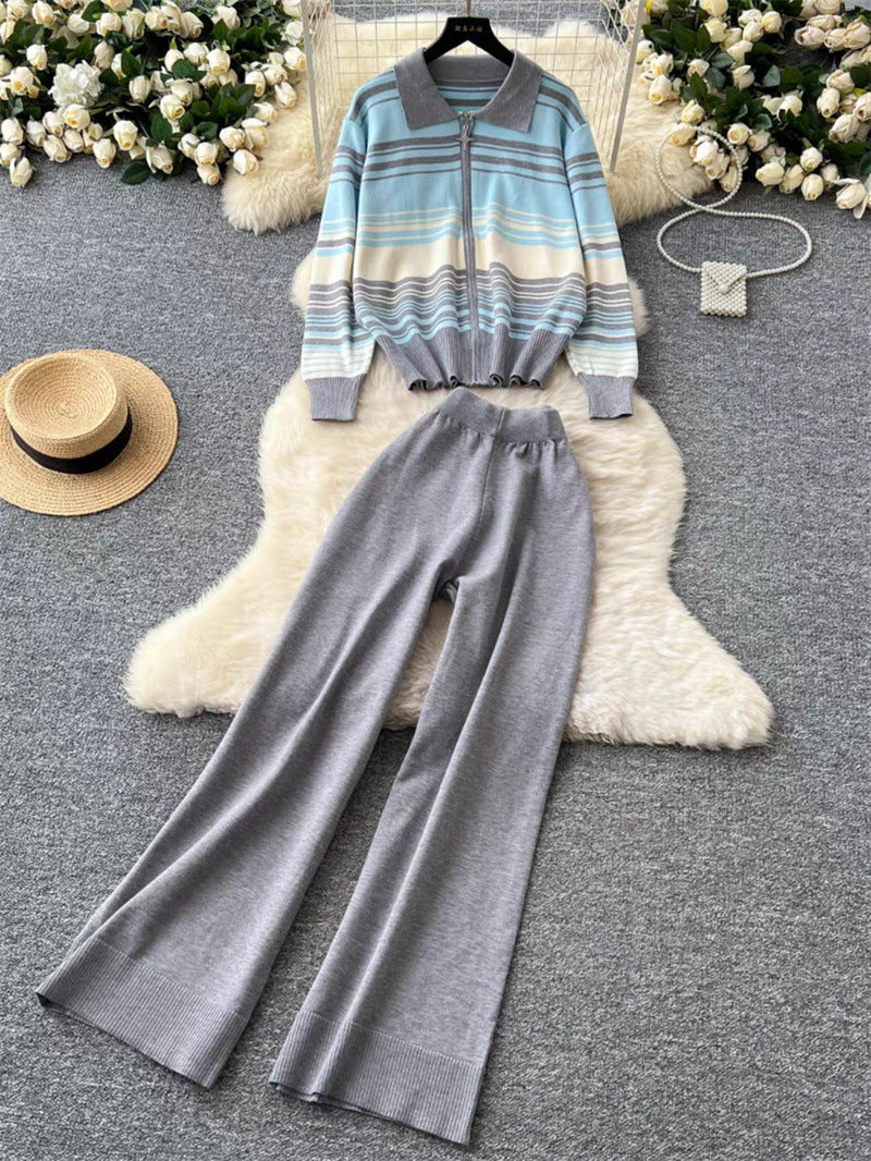 Damernas moderiktiga fritids-loungewear-set med dragkedja och breda ben Mirla-Eva Jonsson