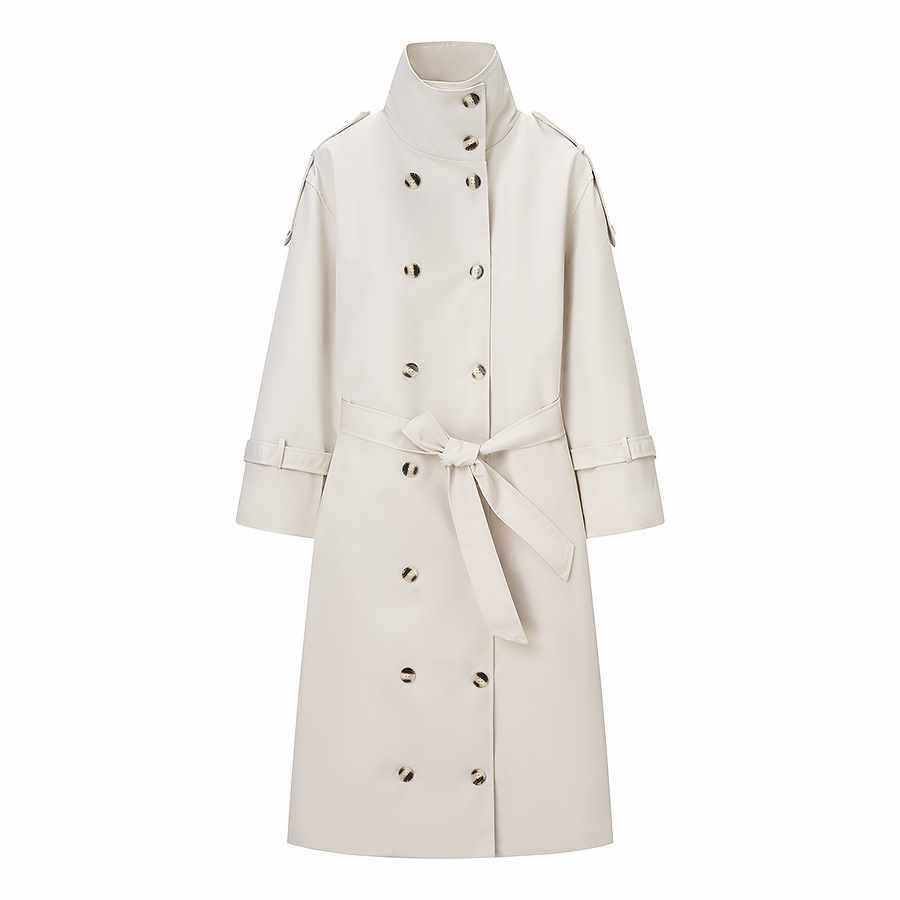 Damernas moderiktiga trenchcoat med hög krage och bindebälte Mirla-Eva Jonsson