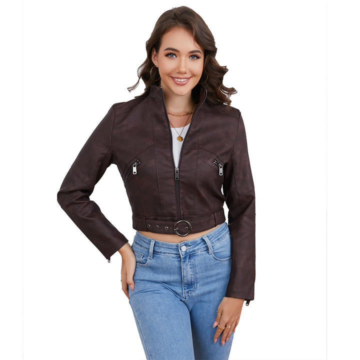 Damernas moderna cropped läderjacka med stiligt detalj Eva Jonsson-Eva Jonsson