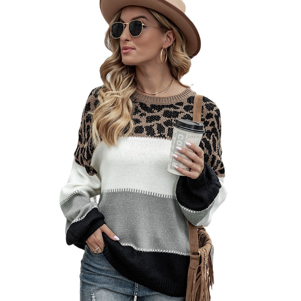 Damernas moderna tröja med leoparddesign och färgblockdetaljer Mirla-Eva Jonsson