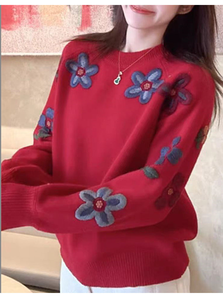 Damernas modetröja med blomsterbroderi design Mirla-Eva Jonsson