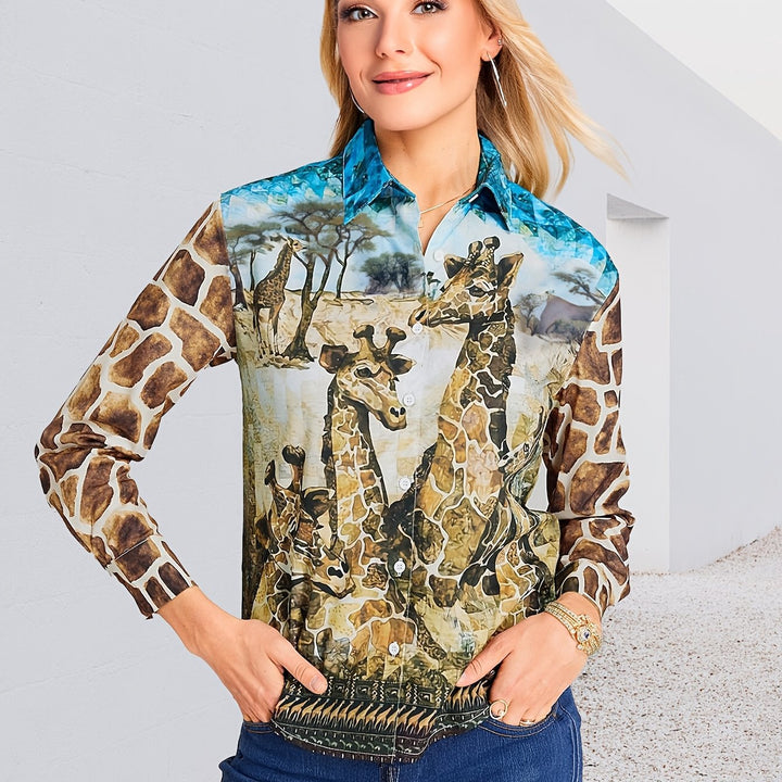 Damernas modiga blus med giraffmotiv Mirla-Eva Jonsson