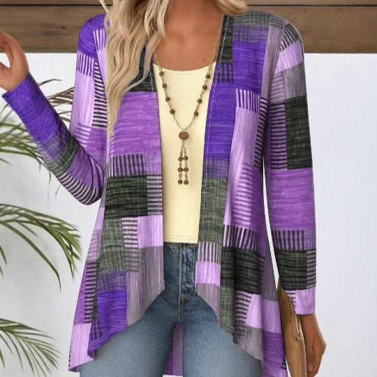 Damernas modiga cardigan med asymmetrisk skärning och geometriskt mönster Mirla-Eva Jonsson