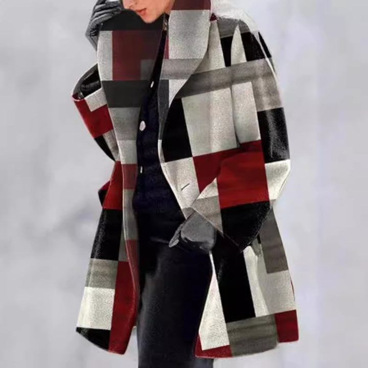 Damernas modiga rutiga kappa med oversized passform och lyxig textur Eva Jonsson-Eva Jonsson