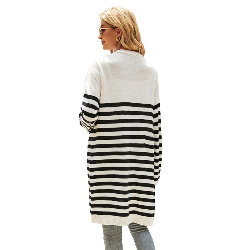 Damernas modiga stickad cardigan med randigt mönster Eva Jonsson-Eva Jonsson