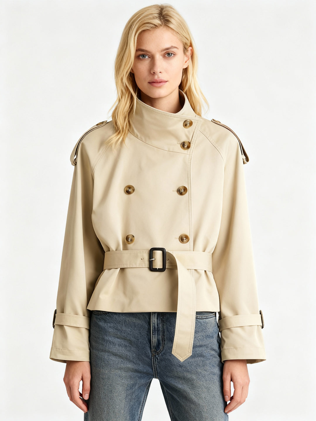 Damernas modiga trenchjacka med bälte och dubbel knäppning Eva Jonsson-Eva Jonsson