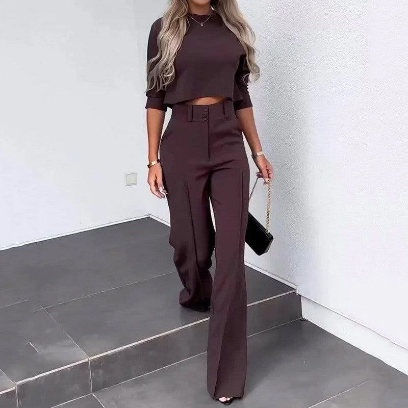 Damernas modiska cropped topp med eleganta palazzo byxor Mirla-Eva Jonsson