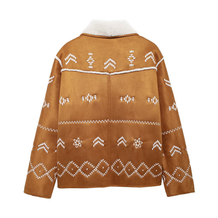 Damernas modiska jacka med broderad och elegant teddykrage Mirla-Eva Jonsson